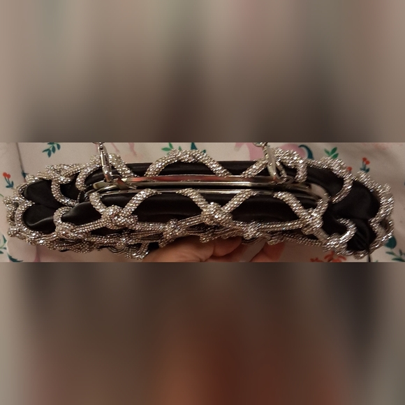 NWT Ted Baker Kylar Black Satin & Crystal Evening Convertible Bling Purse Bag - Picture 8 of 12